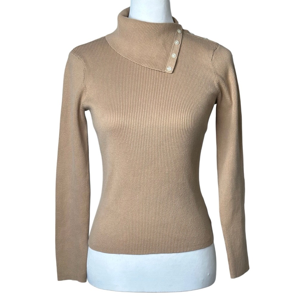 Vintage Polo Jeans Co. Ralph Lauren Ribbed Turtleneck Sweater Tan/Camel Sz S Y2K